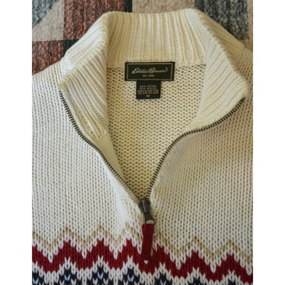 Vintage y2k Eddie Bauer Quarter Zip Knit Preppy Winter Sweater Navy Blue Size M - Picture 4 of 10